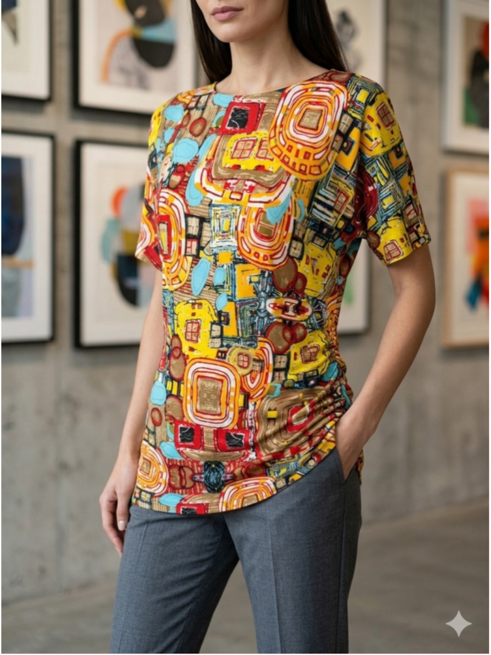 Christine Mercier Abstract Art Print womans Top Colorful oversized Small 2002